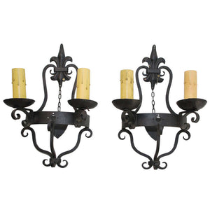 Antique pair of French wrought iron sconces