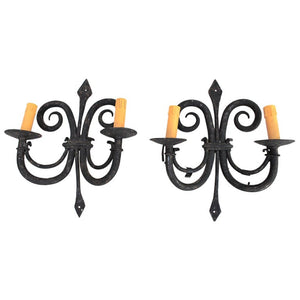 Elegant Pair of 1920s French Handmade Wrought Iron Sconces