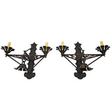Very Large Antique Pair of French Wrought Iron Sconces