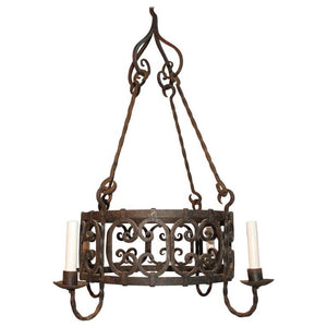 Elegant French 1920s Wrought Iron Chandelier