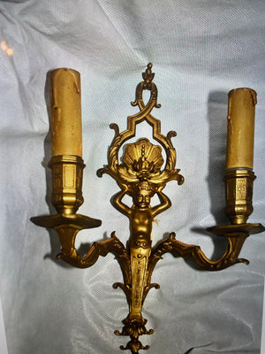 antique French bronze sherubs sconces