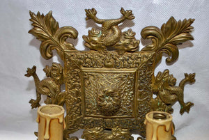 Beautiful Pair of Late 19th Century French Bronze Sconces with Dolphins