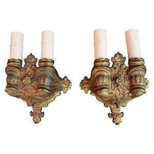 Elegant Pair of 1920's Brass Sconces