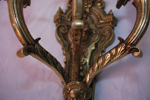 Elegant pair of French 1940''s Brass sconces with cupids