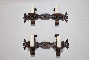 Pair of French 1940s Handmade Wrought Iron Sconces