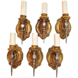 Set of Six 1920 Brass Sconces