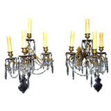 Antique French 19 th century bronze and crystal sconces