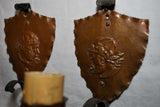Rare Set of Four French 1920's Wrought Iron and Copper Sconces