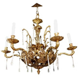 Beautiful 1940s Solid Bronze Chandelier with Fishes in the Center