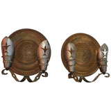 Rare Pair of Large Spanish Brass and Wrought Iron Sconces