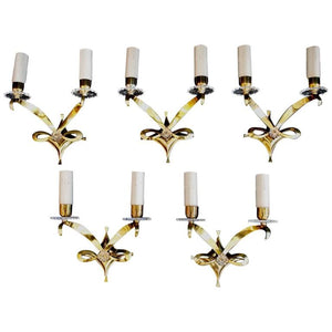 Rare and Beautiful Set of Five French Bronze Sconces by Jules Leleu