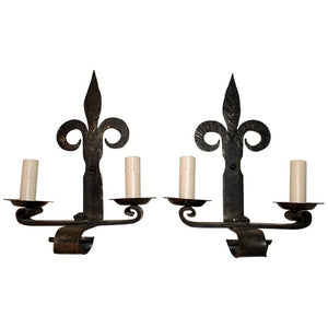 Large French Handmade Wrought Iron Sconces