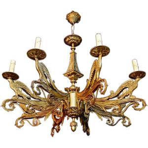 Antique French 1940 brass chandelier