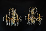 pair of French bronze/crystal sconces attributed to bagues