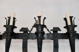 Elegant Large Pair of French Wrought Iron Sconces