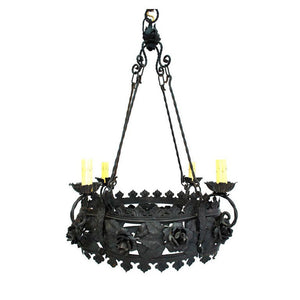 Large antique french wrought iron chandelier