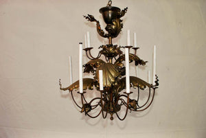 Beautiful and Very Rare 1920's Large Leaves Chandelier