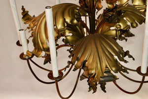 Beautiful and Very Rare 1920's Large Leaves Chandelier