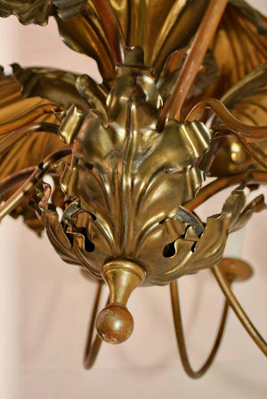 Beautiful and Very Rare 1920's Large Leaves Chandelier