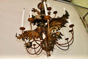 Beautiful and Very Rare 1920's Large Leaves Chandelier