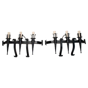 Elegant Large Pair of French Wrought Iron Sconces