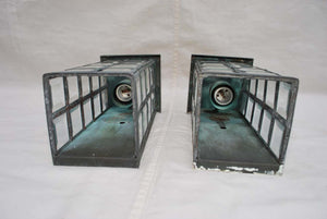 Rare Pair of 1950's Brass and Beveled Glass Outdoor Sconces