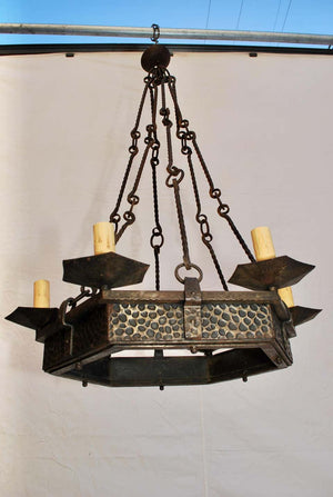 Elegant French 1930s Hands Hammered Wrought Iron Chandelier