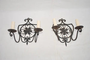 Elegant Pair of French 1920's Wrought Iron Sconces