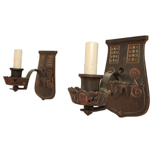 Pair of 1920's cast/wrought iron sconces