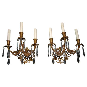 Beautiful and elegant pair of late 19 th Century French bronze sconces