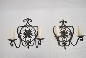 Elegant Pair of French 1920's Wrought Iron Sconces