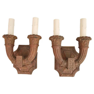Beautiful and rare pair of 1920's copper sconces