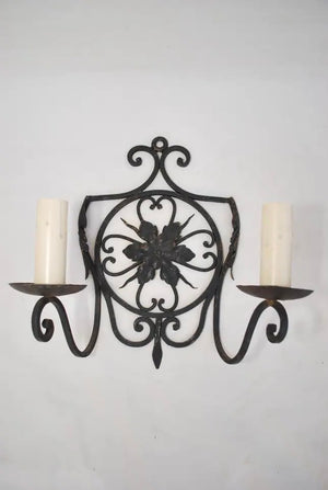 Elegant Pair of French 1920's Wrought Iron Sconces