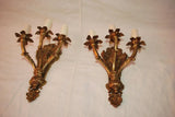 Elegant pair of French 1940's Brass sconces with cupids