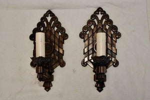 Rare Large Pair of 1920s Cast Iron Sconces