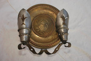 Rare Pair of Large Spanish Brass and Wrought Iron Sconces