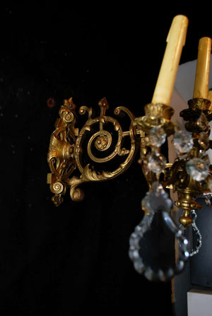 Beautiful Pair of Late 19th Century French Bronze or Crystals Sconces
