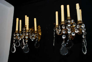 Beautiful Pair of Late 19th Century French Bronze or Crystals Sconces