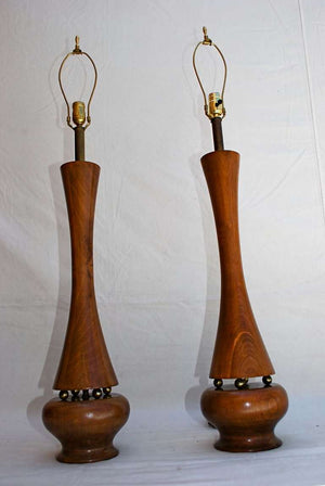 Phillip Llyod Powell Solid Turned Walnut Table Lamps