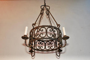 Elegant French 1920s Wrought Iron Chandelier