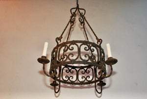 Elegant French 1920s Wrought Iron Chandelier