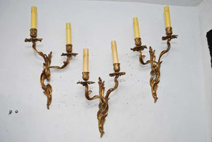 Antique Set of Three French, Louis XV Style Bronze Sconces