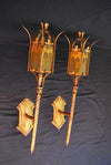 Large of Pair of Handmade Wrought Iron 1950 Torchiere Sconces