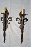 Elegant Large Pair of French Hands Made Wrought Iron Torchiere Sconces